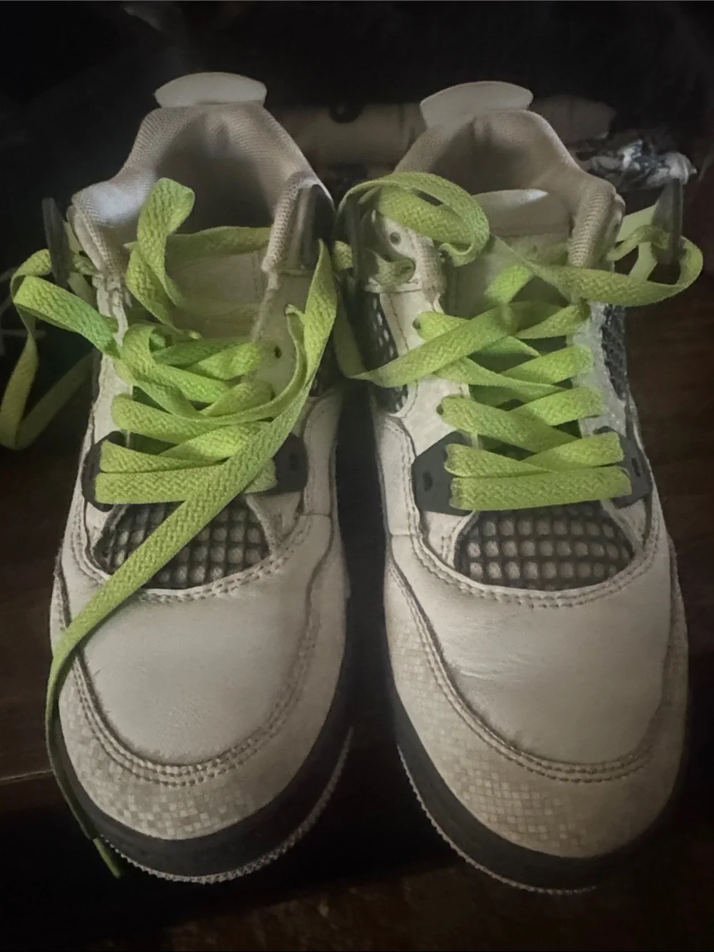 Jordan Kids White and Neon Green Lace-Up Sneakers